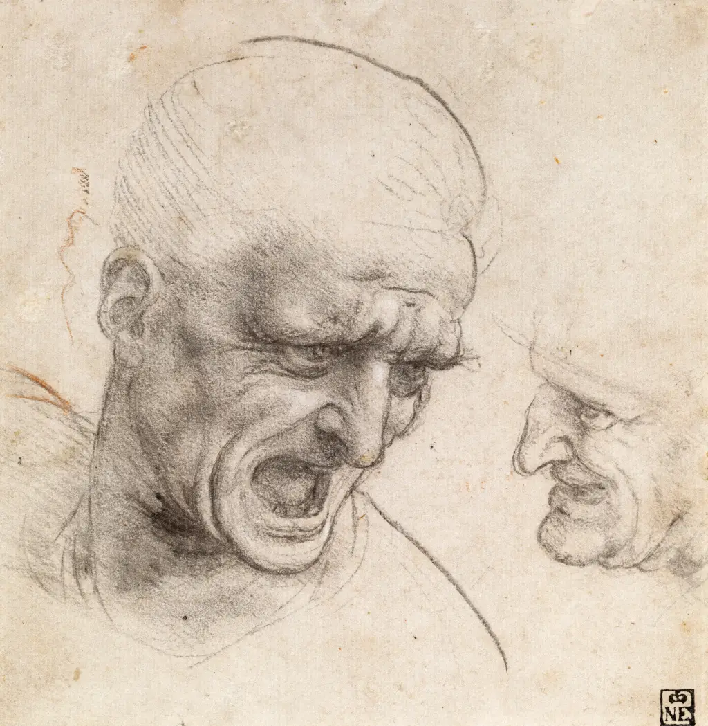 Study of Two Warriors' Heads for The Battle of Anghiari Leonardo da Vinci